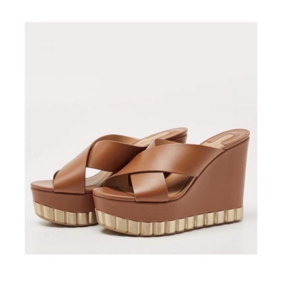 New! Salvatore Ferragamo Nicosia Wedge Platform Sandals in Brown Leather - Picture 2 of 14